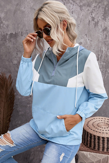 Women's Color Block Hoodie with Quarter-Zip Closure