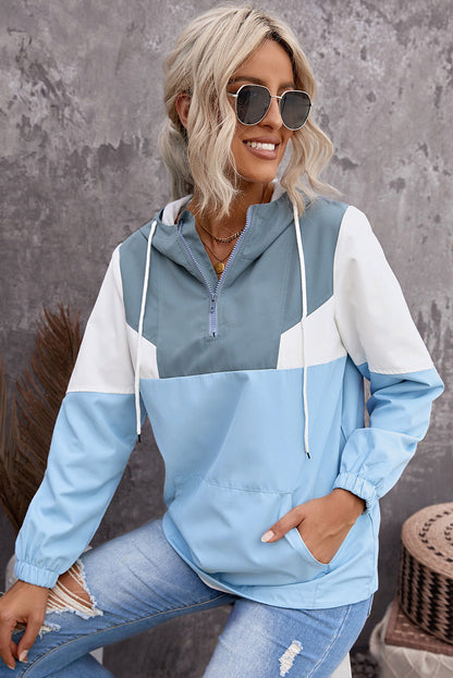 Women's Color Block Hoodie with Quarter-Zip Closure