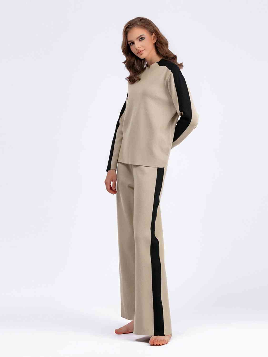 Women's Contrast Sweater and Knit Pants Set