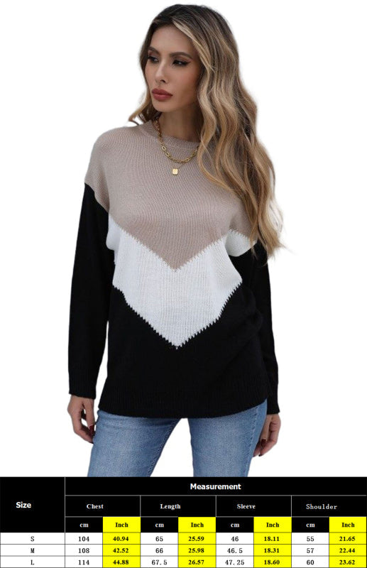 Women's Crew Neck Colorblock Pullover Sweater