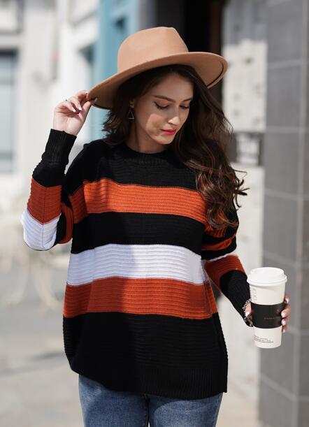 Women's Crewneck Loose Panel Pullover Sweater Orange