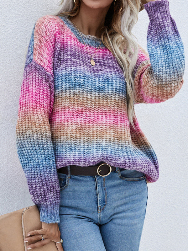 Women's Crewneck Pullover Print Striped Sweater