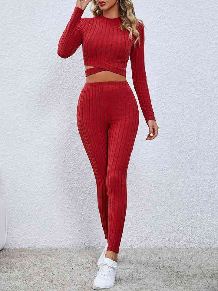 Women's Crisscross Knit Top and Leggings Set