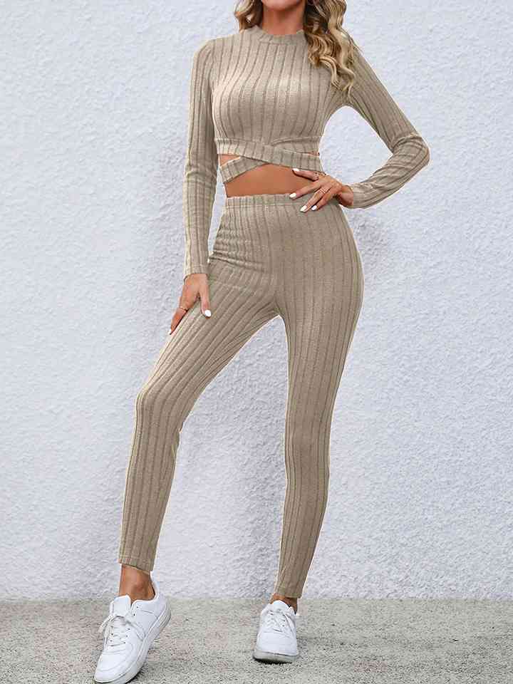 Women's Crisscross Knit Top and Leggings Set