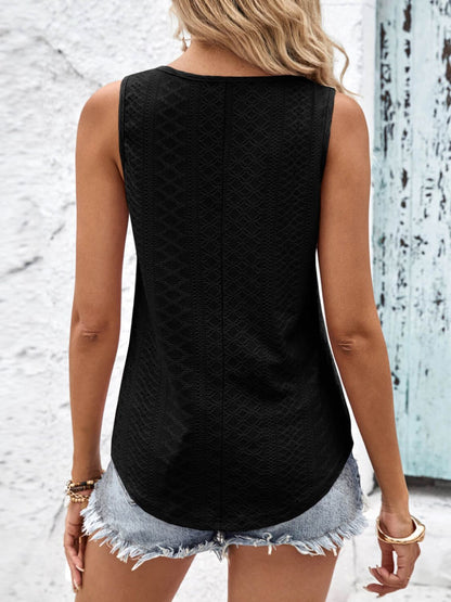 Women's Crisscross V-Neck Eyelet Tank Top