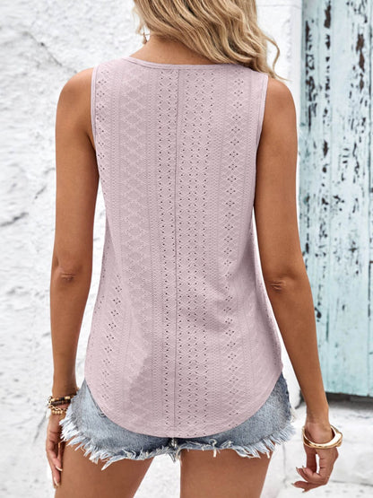 Women's Crisscross V-Neck Eyelet Tank Top