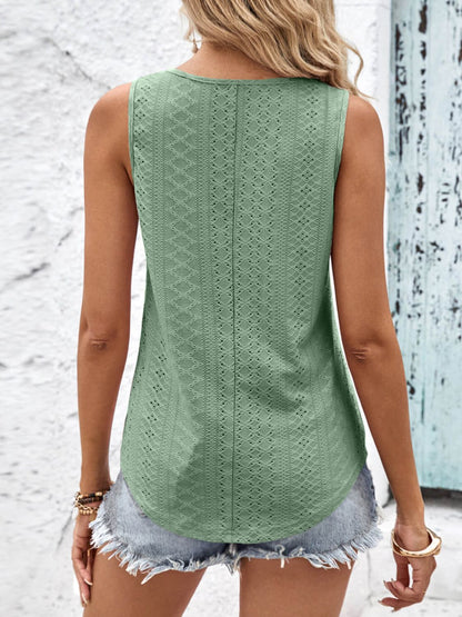 Women's Crisscross V-Neck Eyelet Tank Top