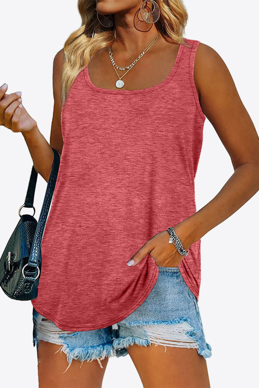 Women's Curved Hem Square Neck Tank Top Burnt Coral