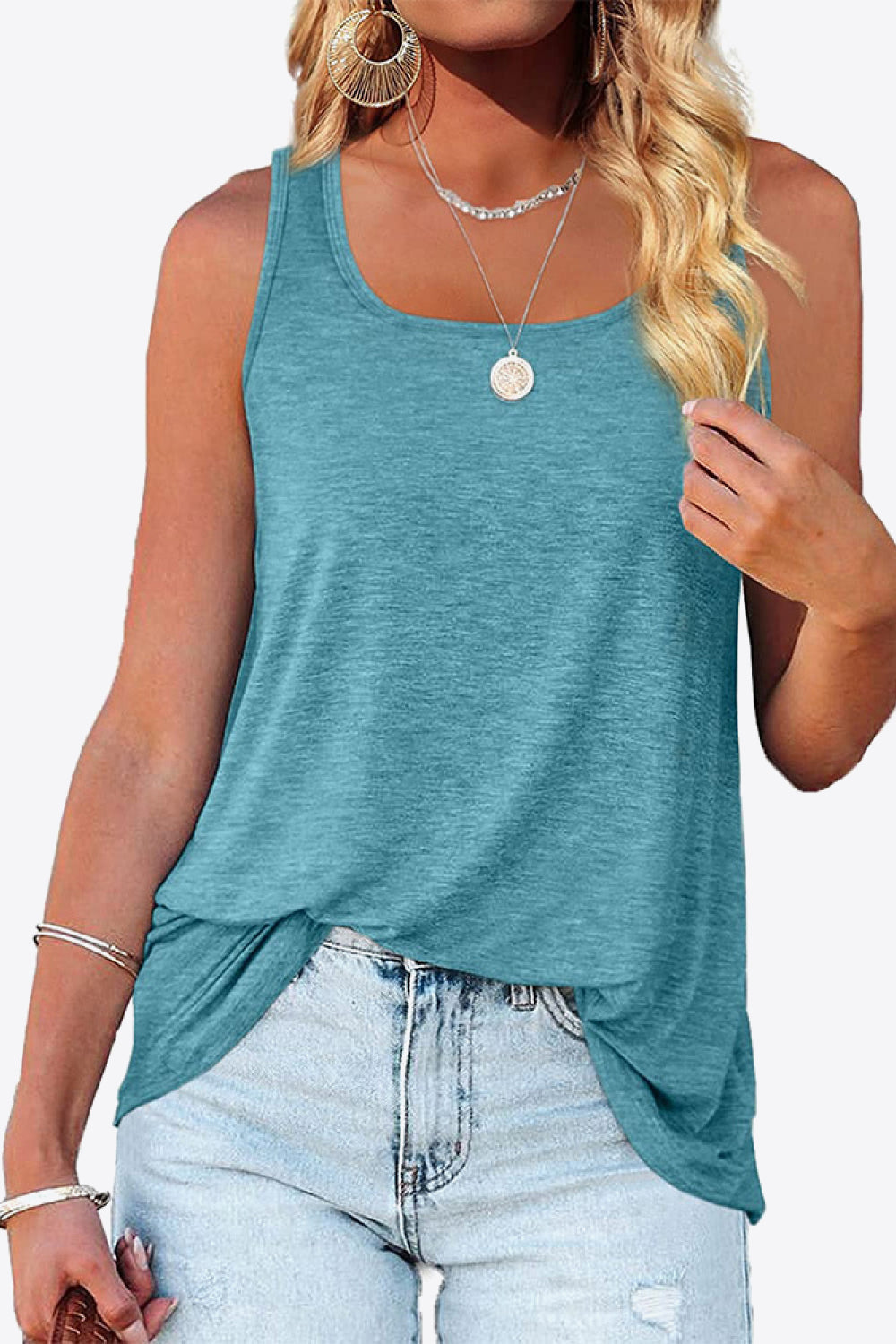 Women's Curved Hem Square Neck Tank Top