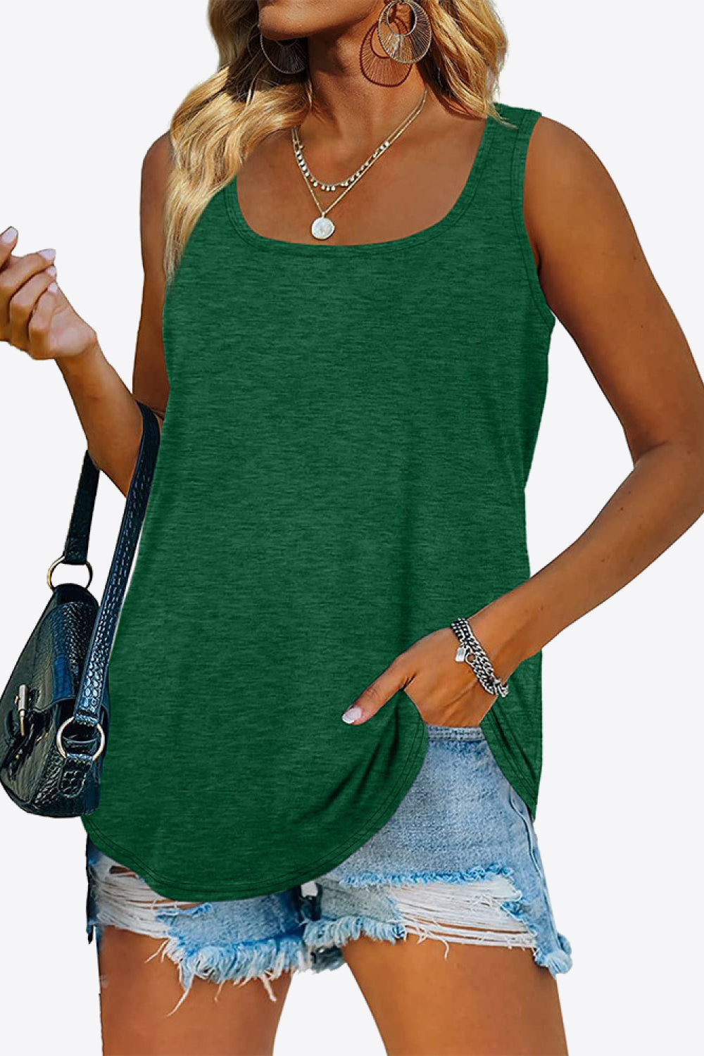 Women's Curved Hem Square Neck Tank Top Forest