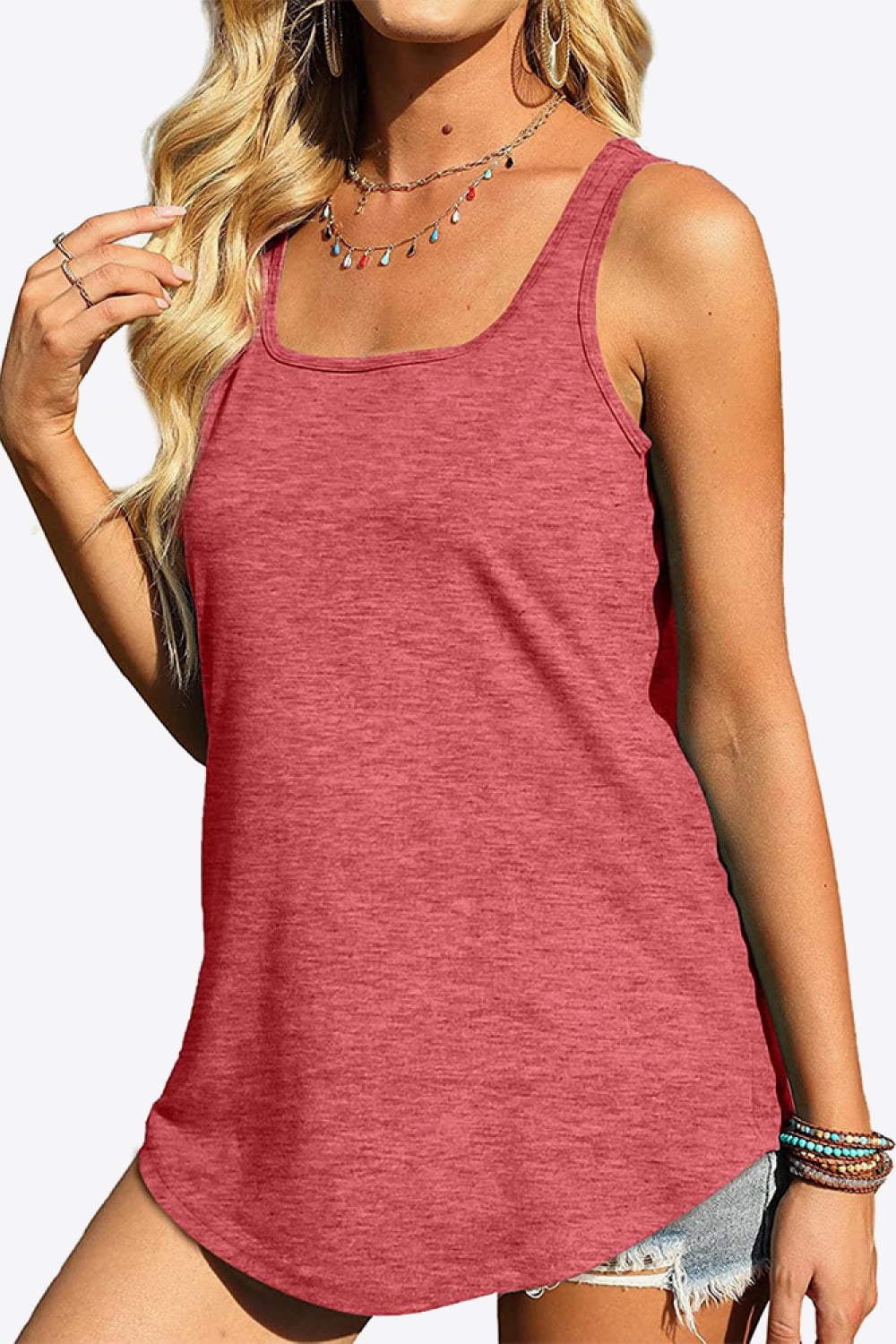 Women's Curved Hem Square Neck Tank Top