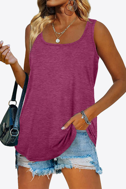 Women's Curved Hem Square Neck Tank Top Fuchsia