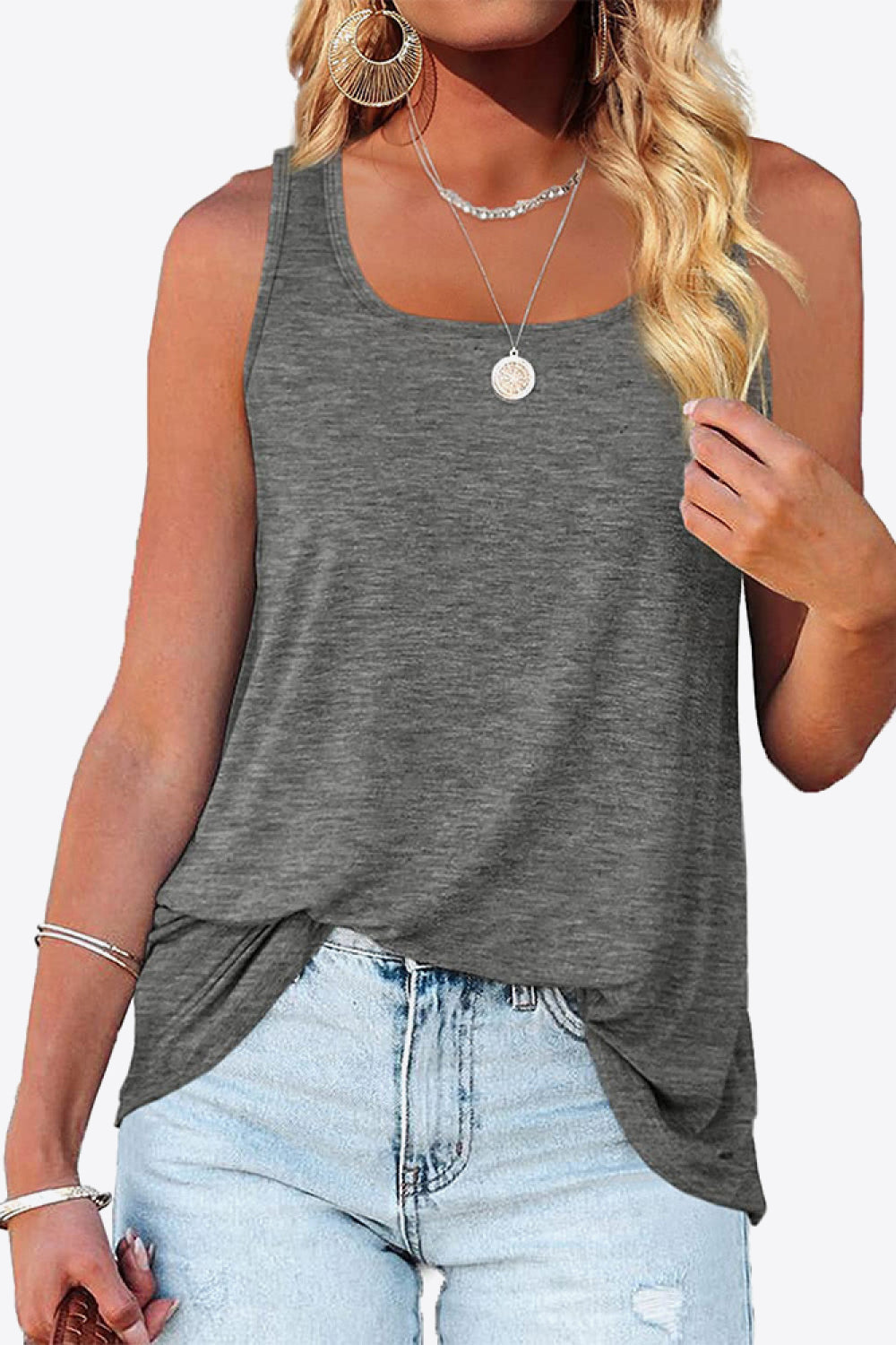 Women's Curved Hem Square Neck Tank Top