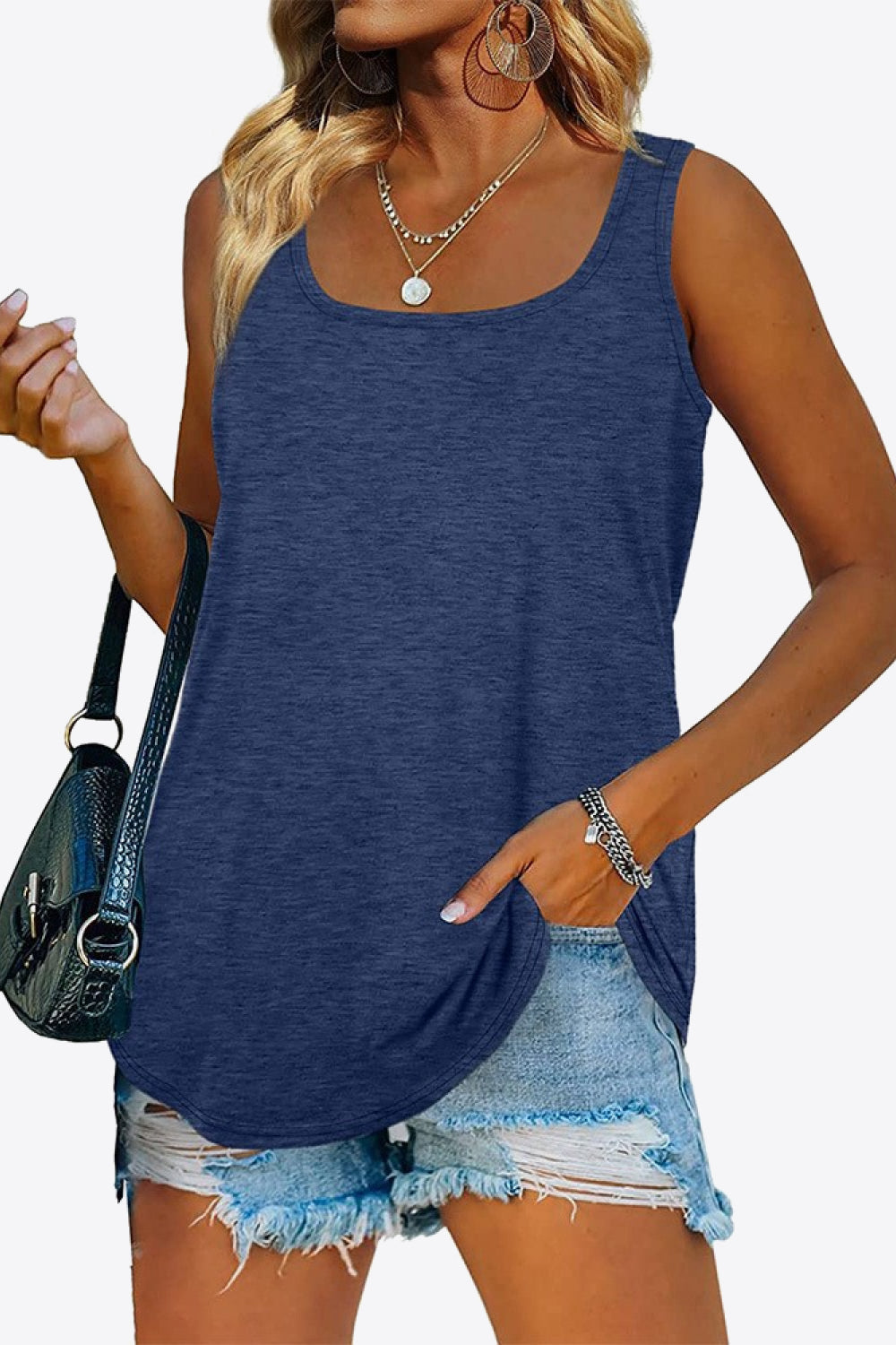 Women's Curved Hem Square Neck Tank Top Navy