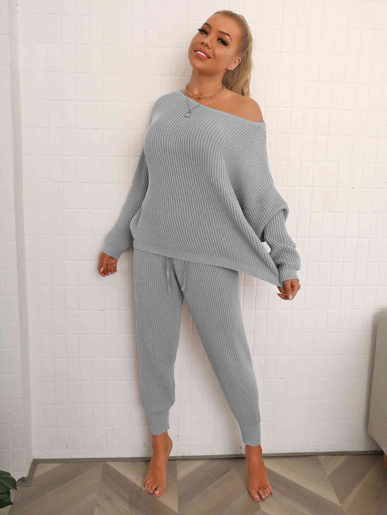 Women's Dolman Sleeve Sweater and Knit Pants Set