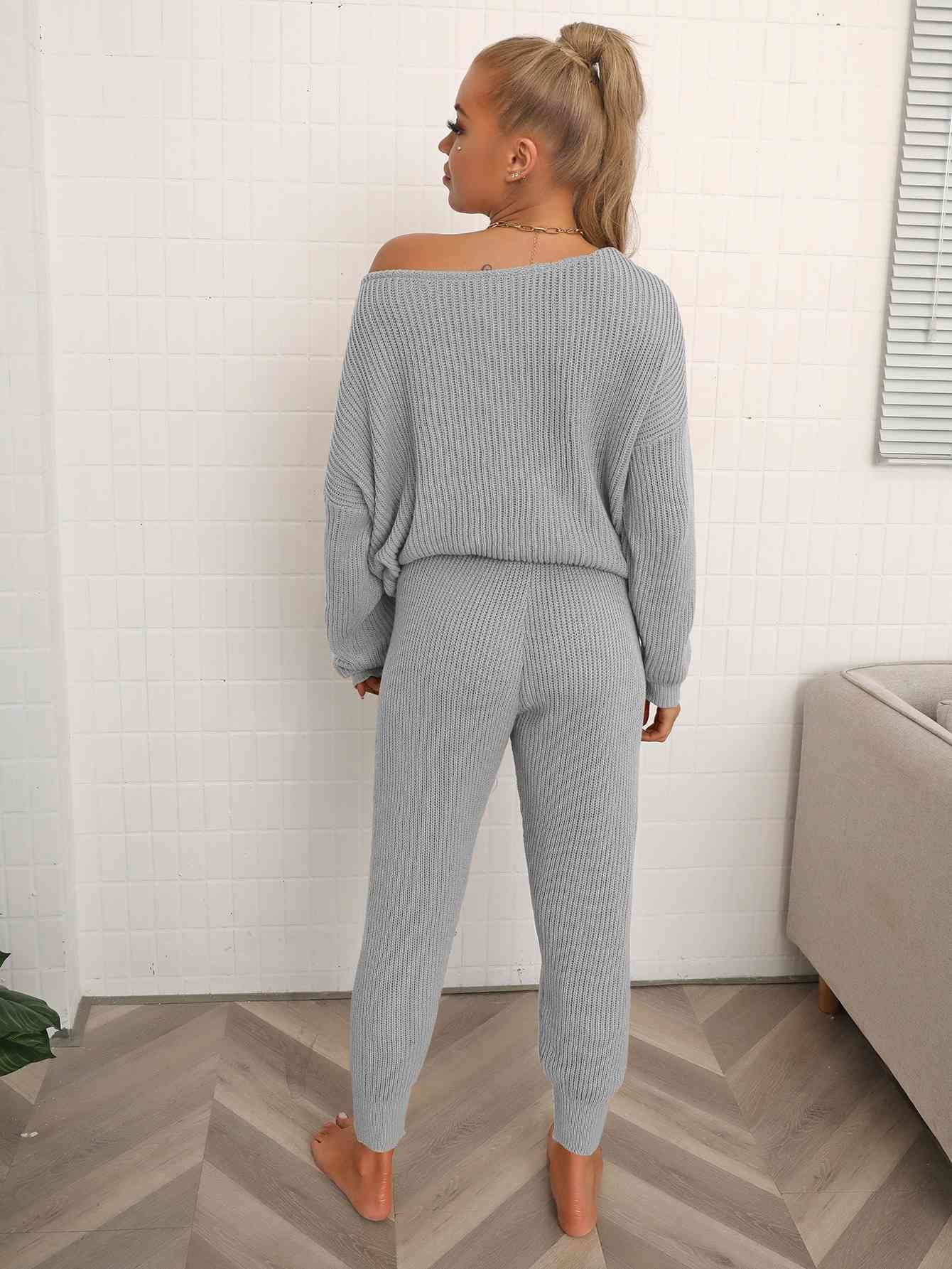 Women's Dolman Sleeve Sweater and Knit Pants Set