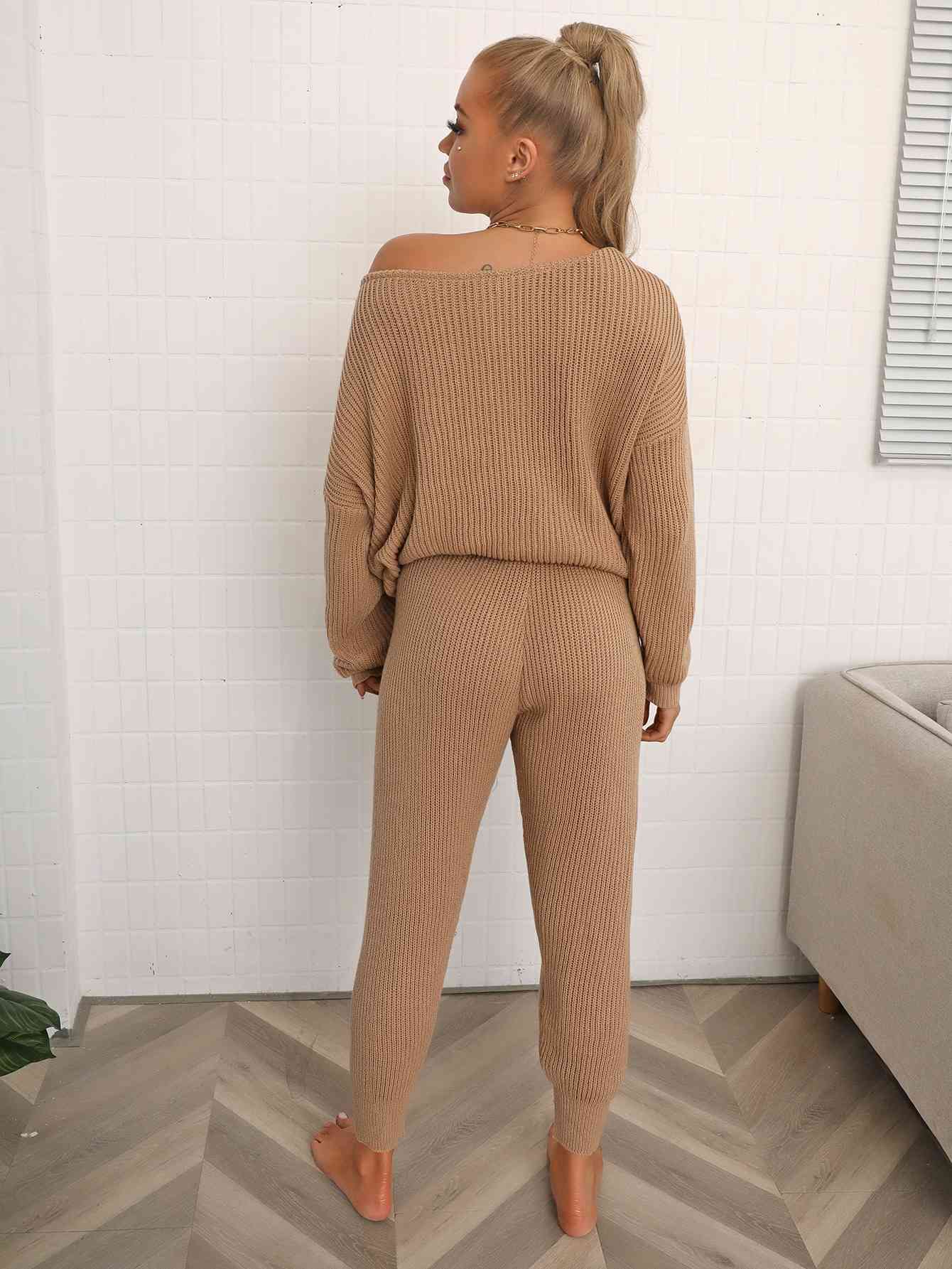 Women's Dolman Sleeve Sweater and Knit Pants Set