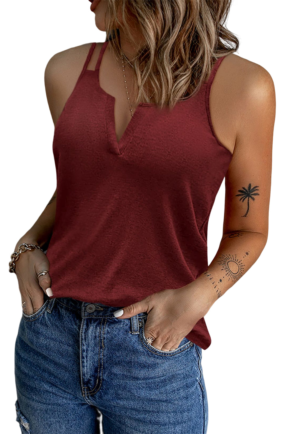 Women's Double-Strap Notched Neck Tank Top