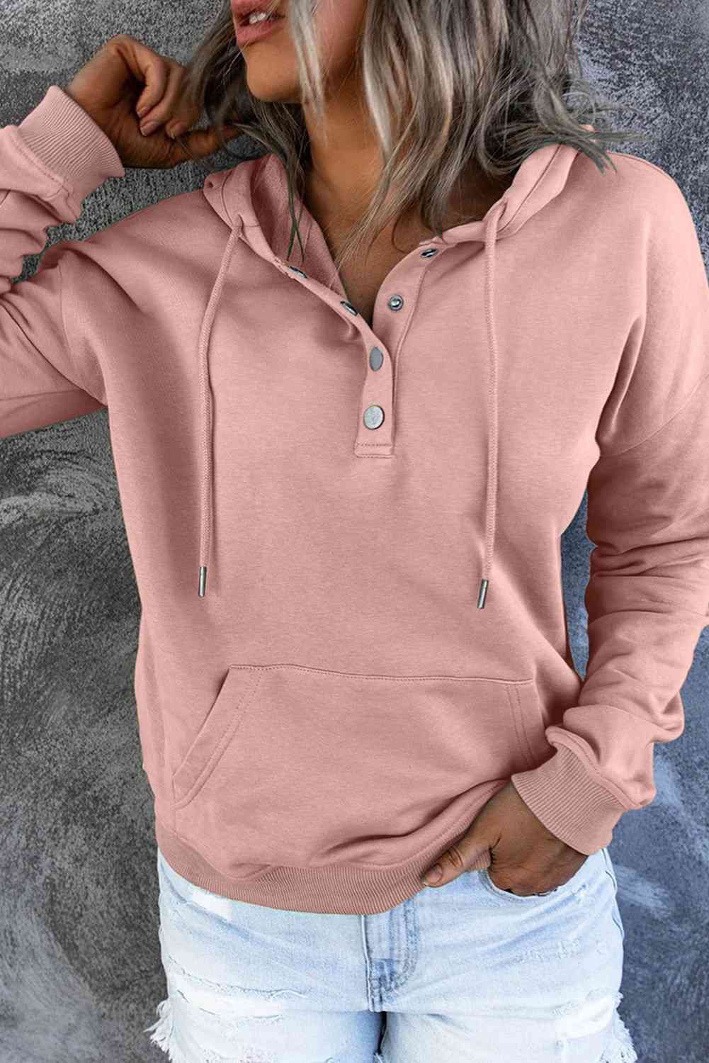 Women's Dropped Shoulder Long Sleeve Hoodie with Pocket