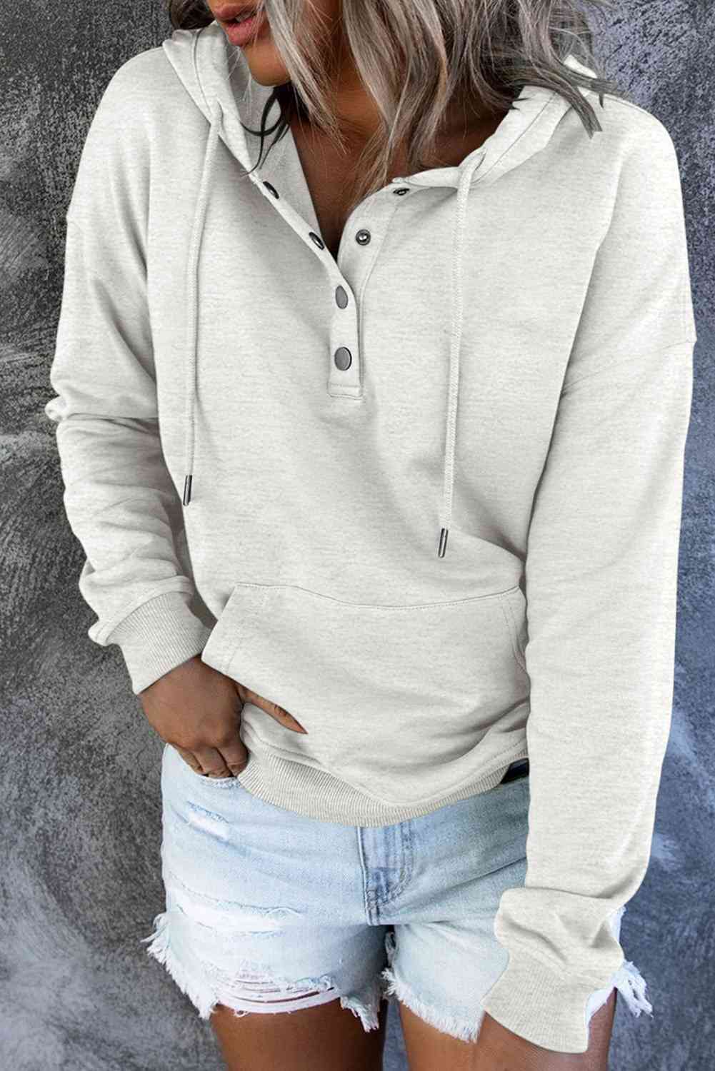 Women's Dropped Shoulder Long Sleeve Hoodie with Pocket Ivory