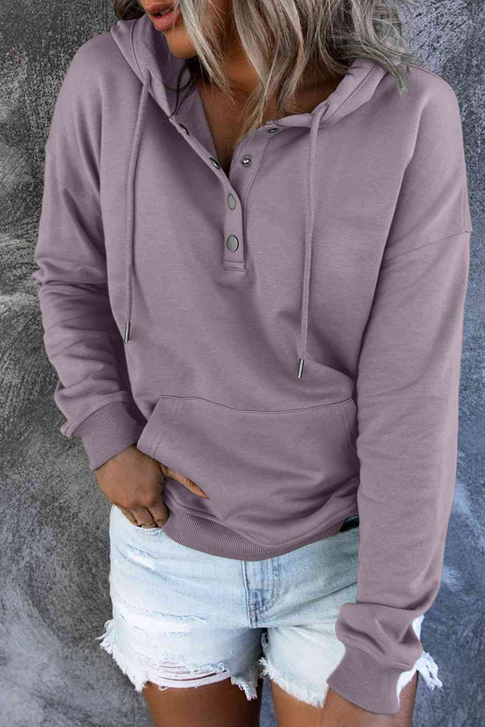 Women's Dropped Shoulder Long Sleeve Hoodie with Pocket