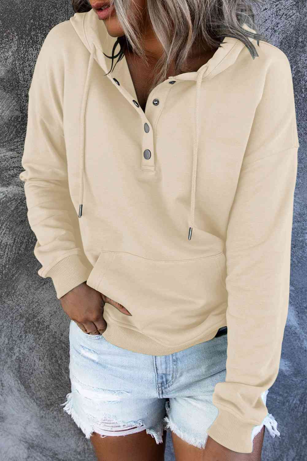 Women's Dropped Shoulder Long Sleeve Hoodie with Pocket