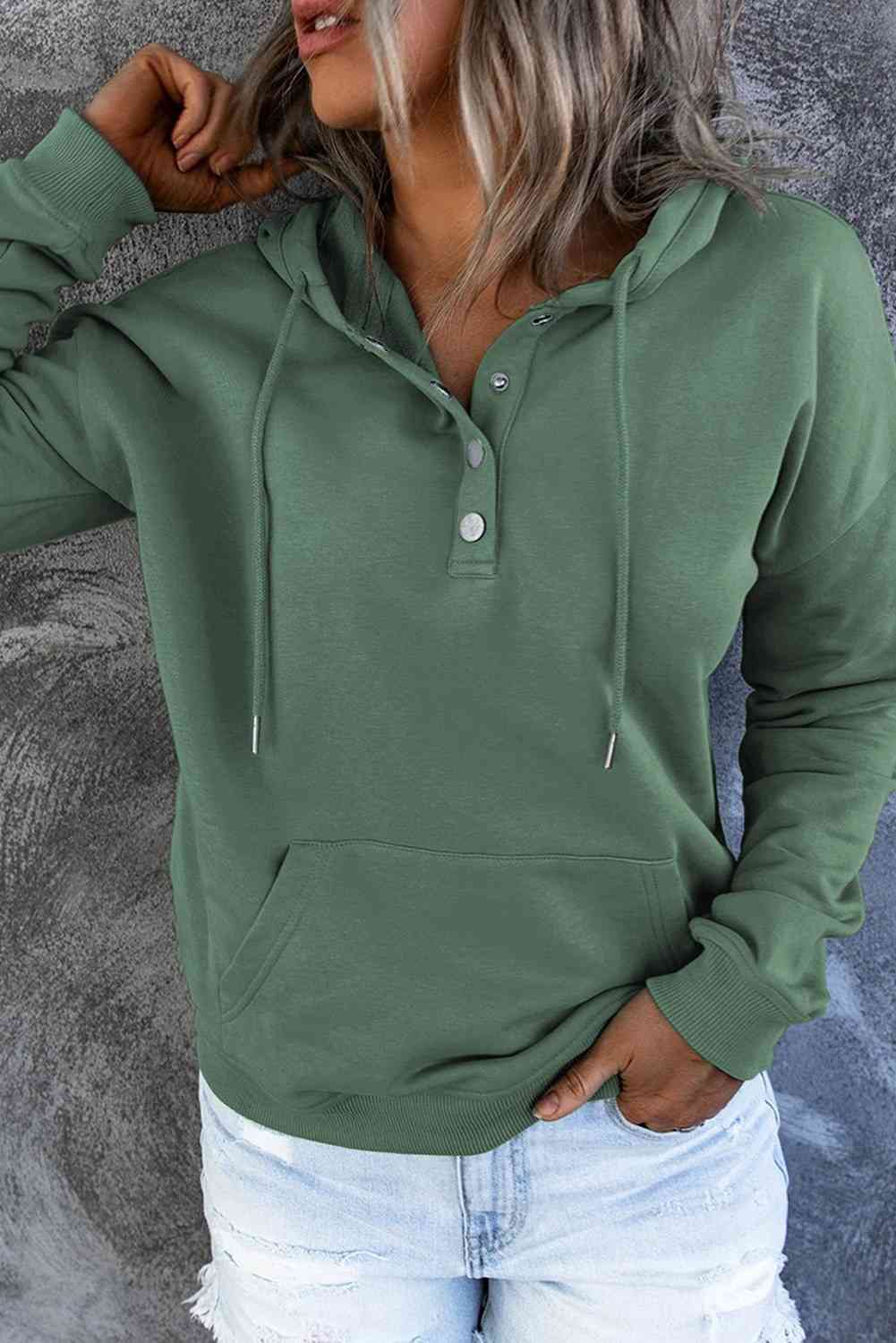 Women's Dropped Shoulder Long Sleeve Hoodie with Pocket