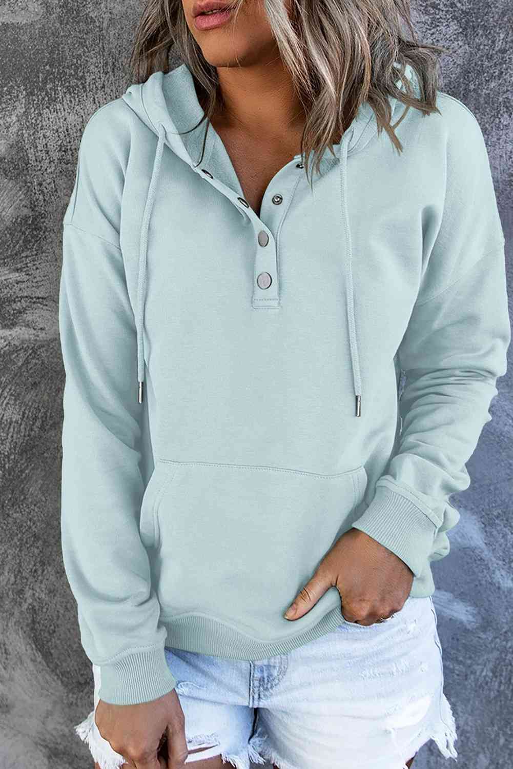 Women's Dropped Shoulder Long Sleeve Hoodie with Pocket