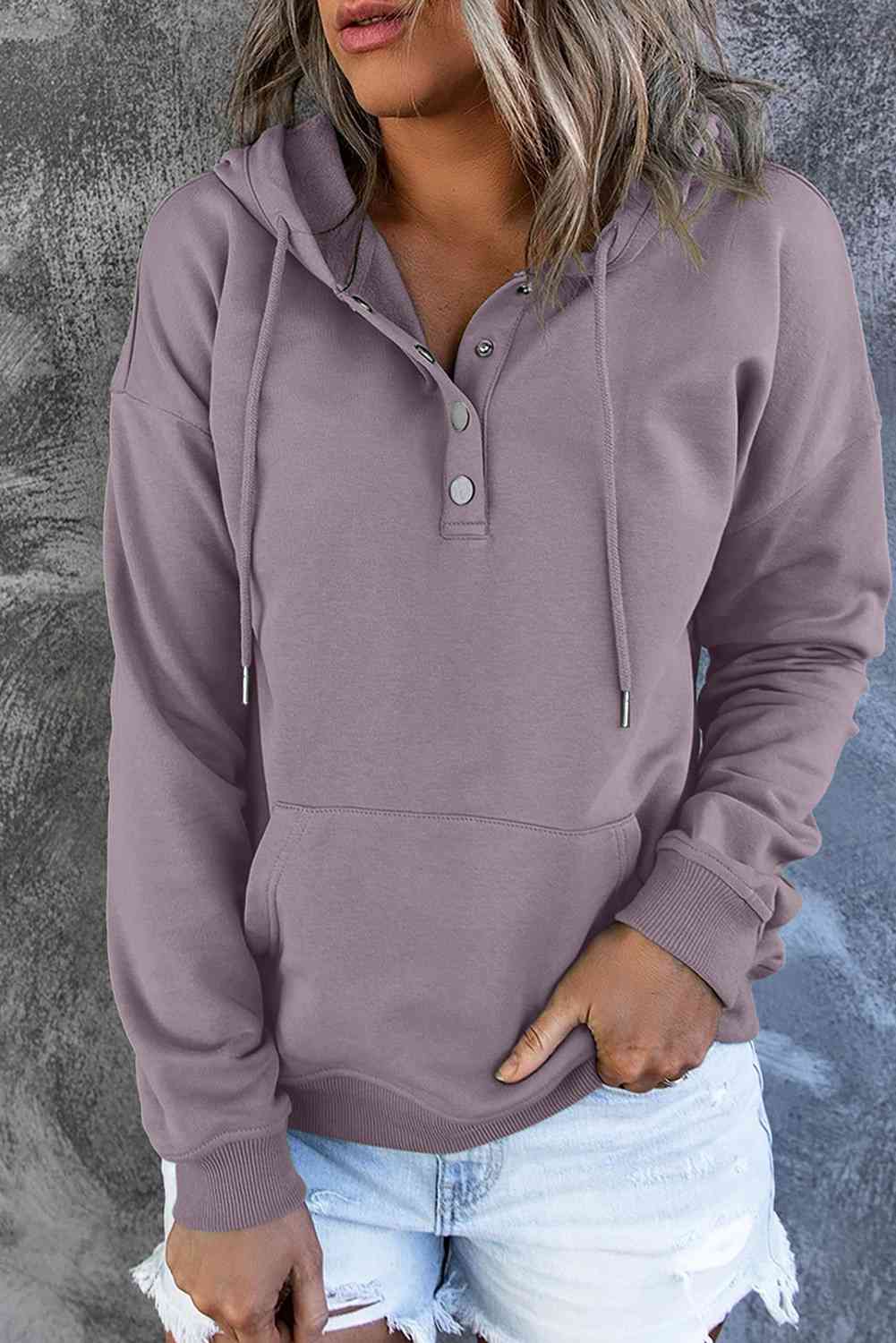 Women's Dropped Shoulder Long Sleeve Hoodie with Pocket Lilac