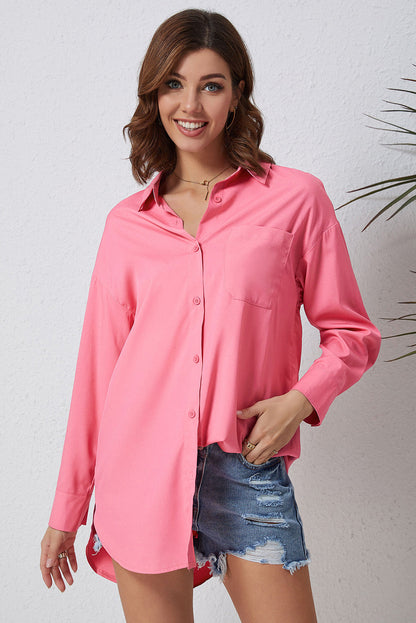 Women's Dropped Shoulder Longline Blouse Carnation Pink