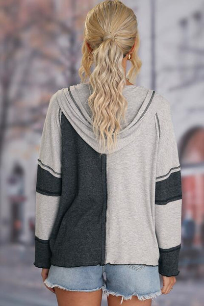 Women's Exposed Seam Color Block Drawstring Hoodie