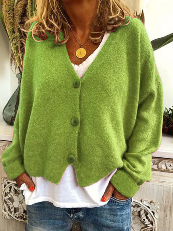 Women's Fashion Loose Sweater Cardigan Yellow green
