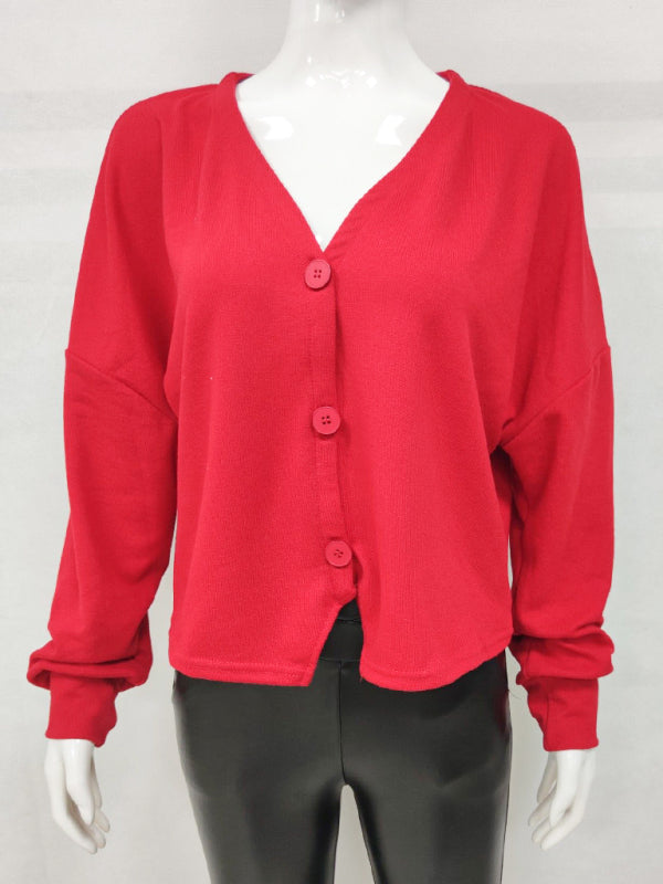 Women's Fashion Loose Sweater Cardigan Red