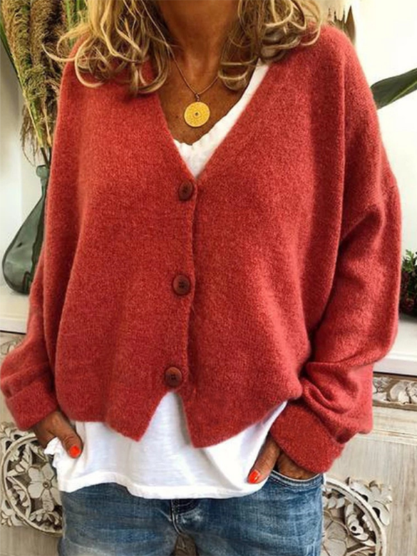 Women's Fashion Loose Sweater Cardigan Orange Red