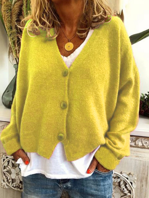 Women's Fashion Loose Sweater Cardigan Yellow