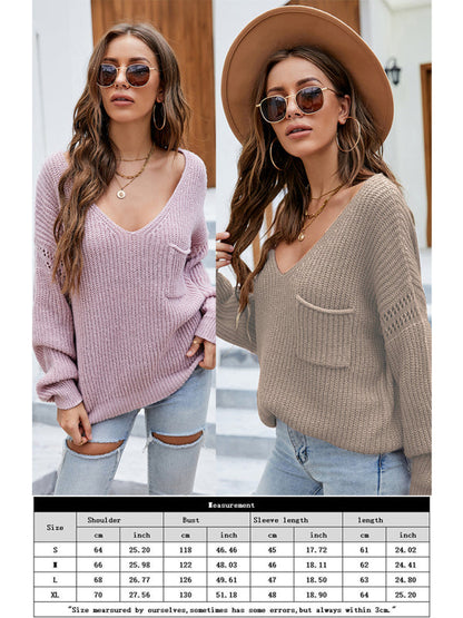 Women's Fashion V-Neck Pocket Sweater