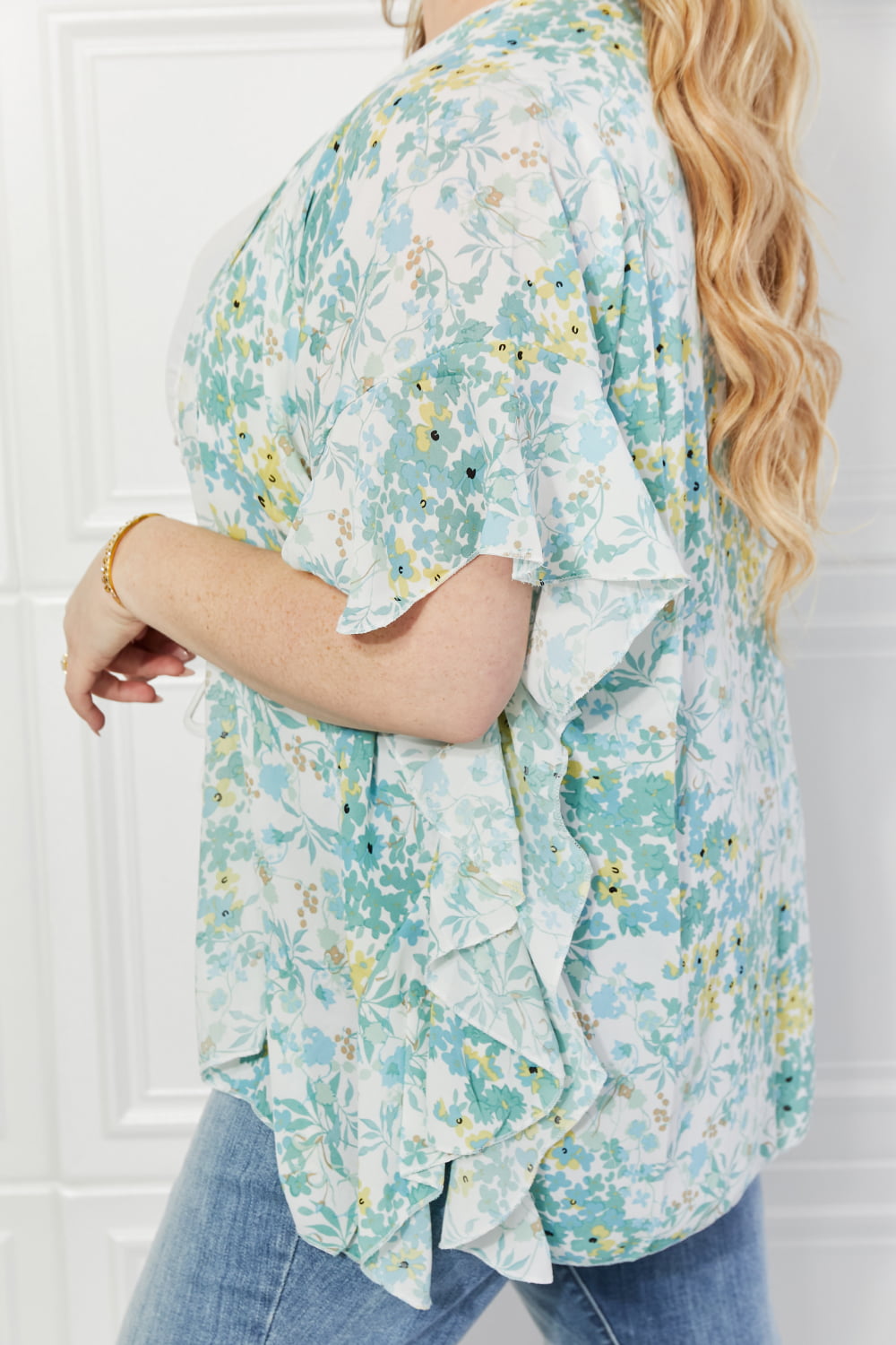 Women's Fields of Poppy Floral Kimono in Green