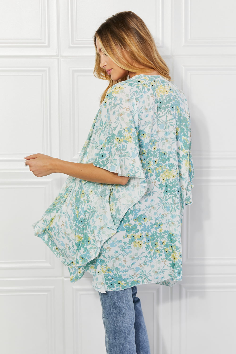 Women's Fields of Poppy Floral Kimono in Green