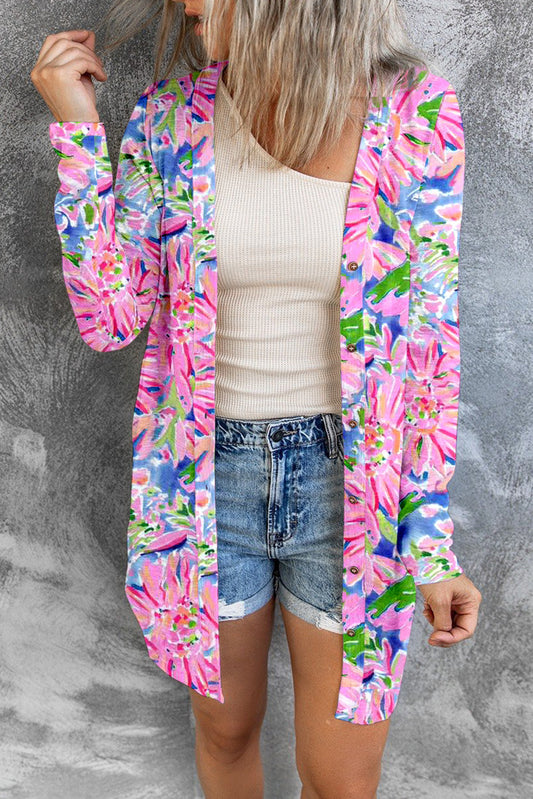Women's Floral Open-Front Long-Sleeve Cardigan Floral