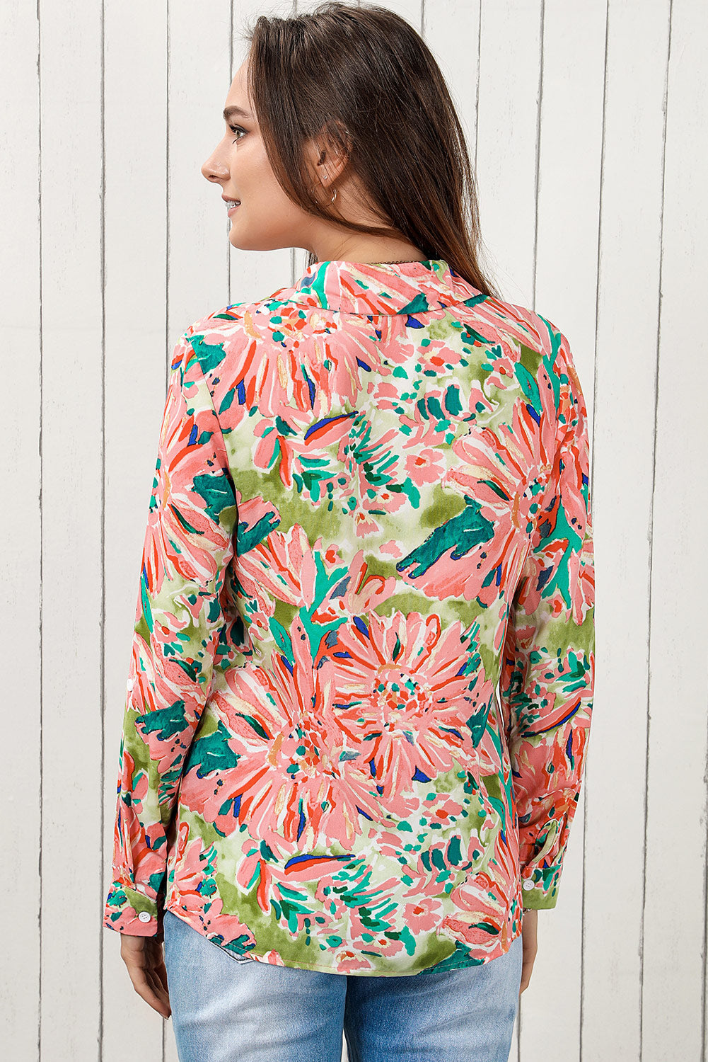 Women's Floral Print Button-Down Long-Sleeve Shirt