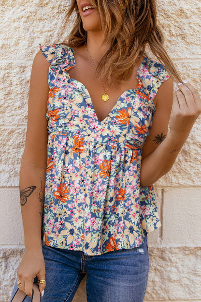 Women's Floral Smocked Cap Sleeve Top