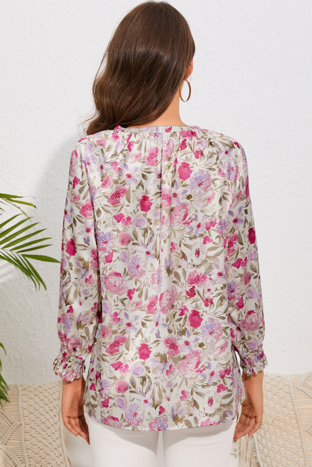 Women's Floral V-Neck Long Sleeve Blouse