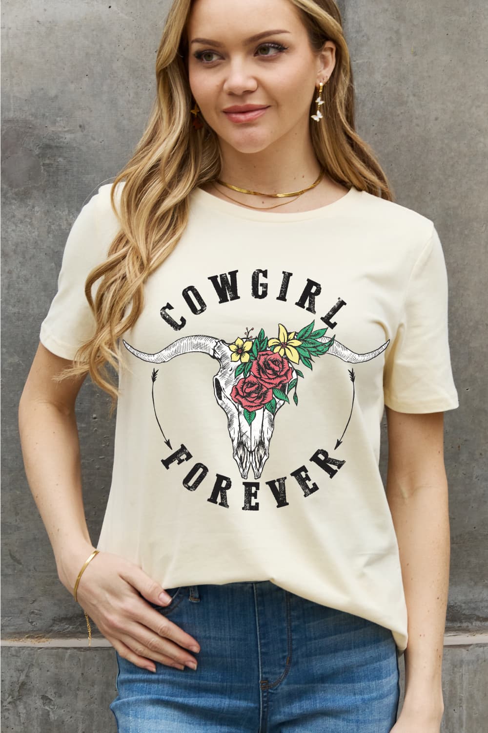 Women's Full Size Cowgirl Forever Graphic Cotton Tee Ivory