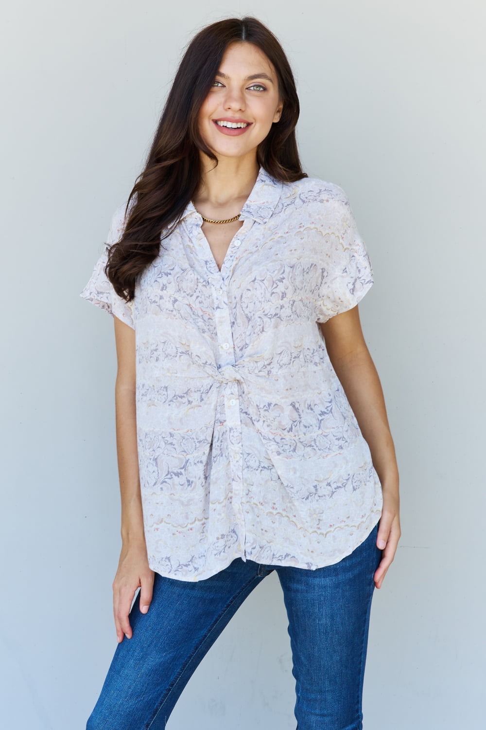 Women's Full-Size Floral Paisley Printed Twist Tunic Top