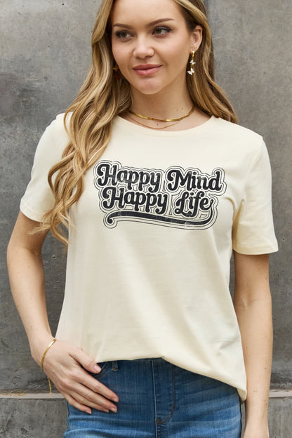 Women's Full Size Happy Mind Happy Life Graphic Cotton Tee