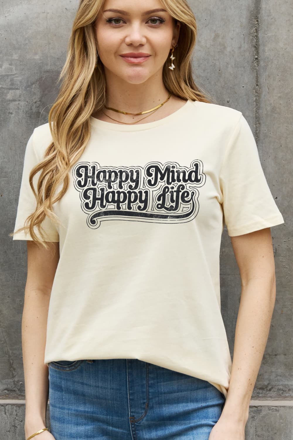 Women's Full Size Happy Mind Happy Life Graphic Cotton Tee