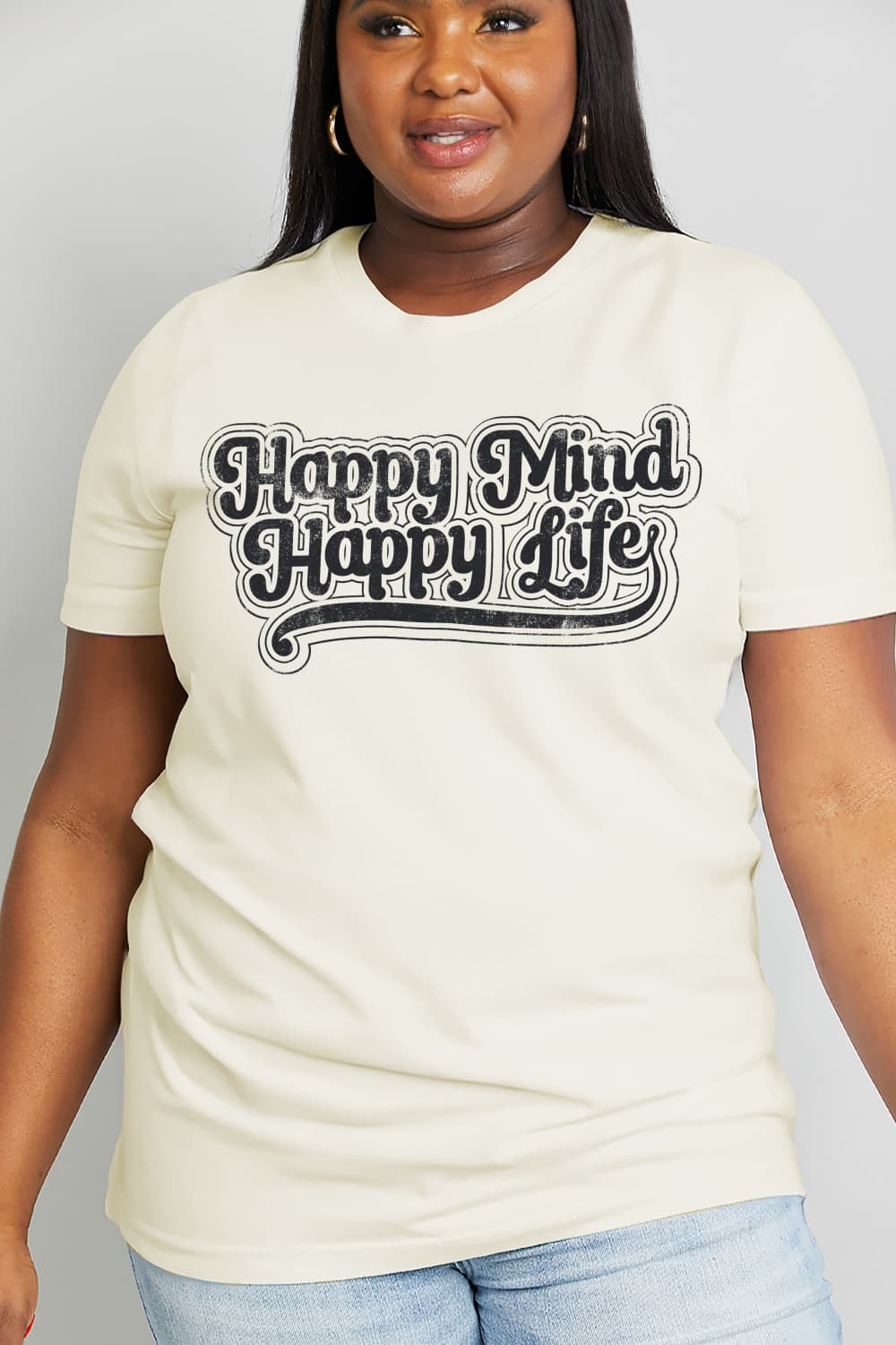 Women's Full Size Happy Mind Happy Life Graphic Cotton Tee