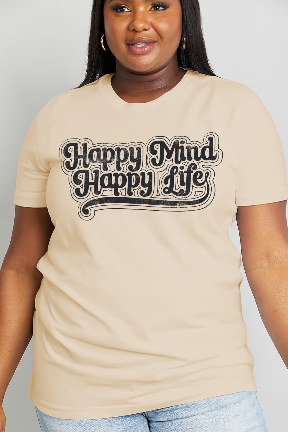 Women's Full Size Happy Mind Happy Life Graphic Cotton Tee