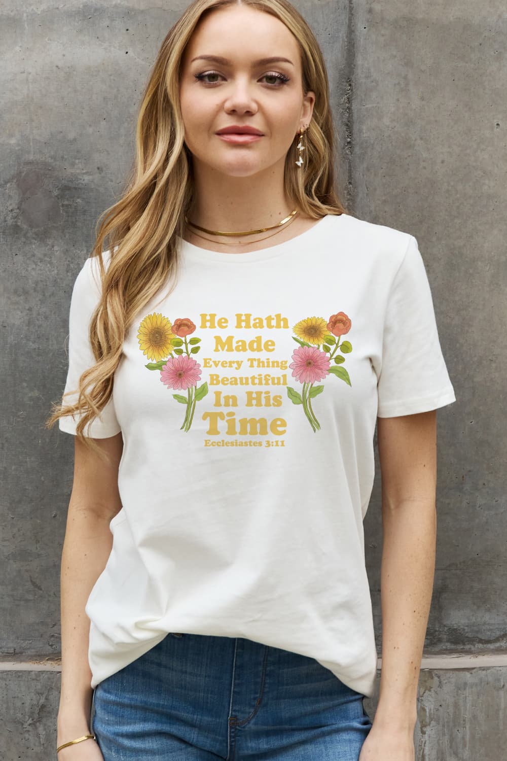 Women's Full Size He Hath Made Everything Beautiful in His Time Ecclesiastes 3:11 Graphic Cotton Tee Bleach