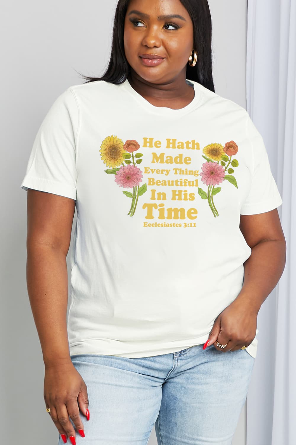 Women's Full Size He Hath Made Everything Beautiful in His Time Ecclesiastes 3:11 Graphic Cotton Tee